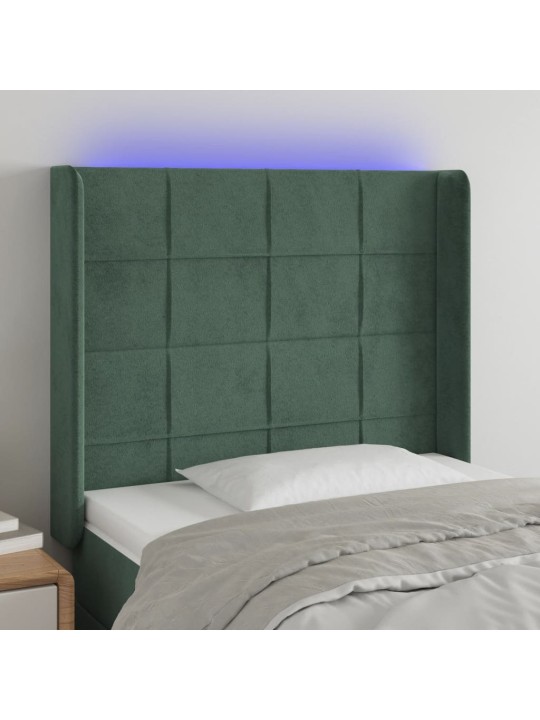 Čelo postele s LED tmavě zelené 83 x 16 x 118/128 cm samet