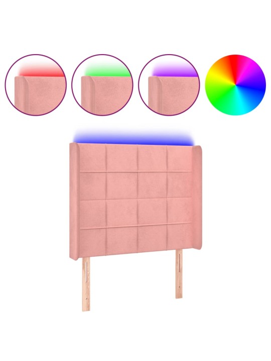 Čelo postele s LED růžové 83 x 16 x 118/128 cm samet