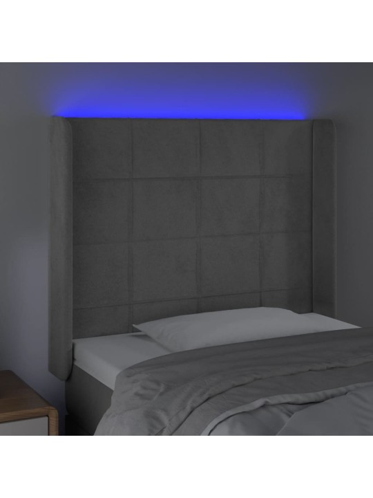 Čelo postele s LED světle šedé 93x16x118/128 cm samet