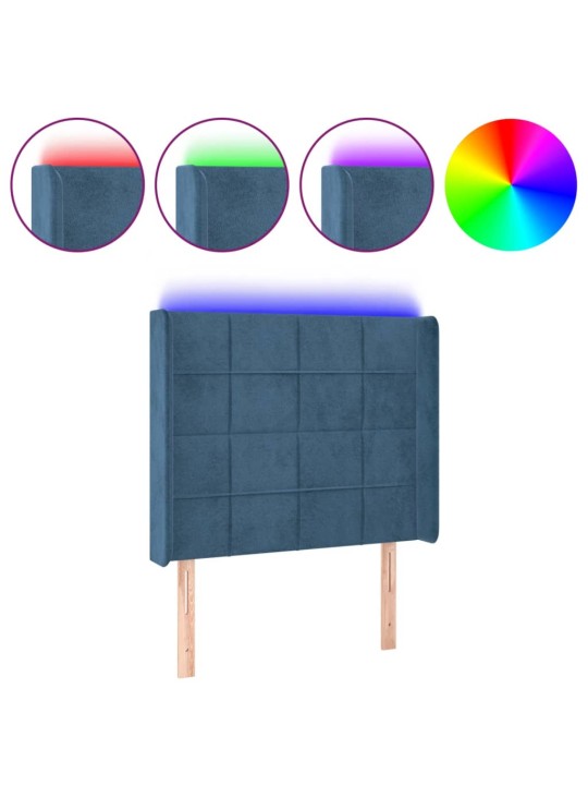 Čelo postele s led tmavě modré 93 x 16 x 118/128 cm samet