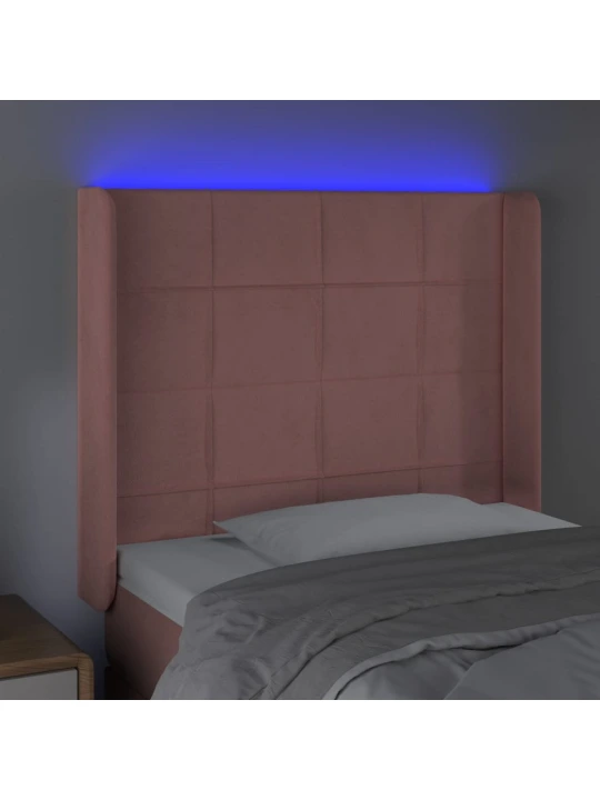 Čelo postele s led růžové 93 x 16 x 118/128 cm samet