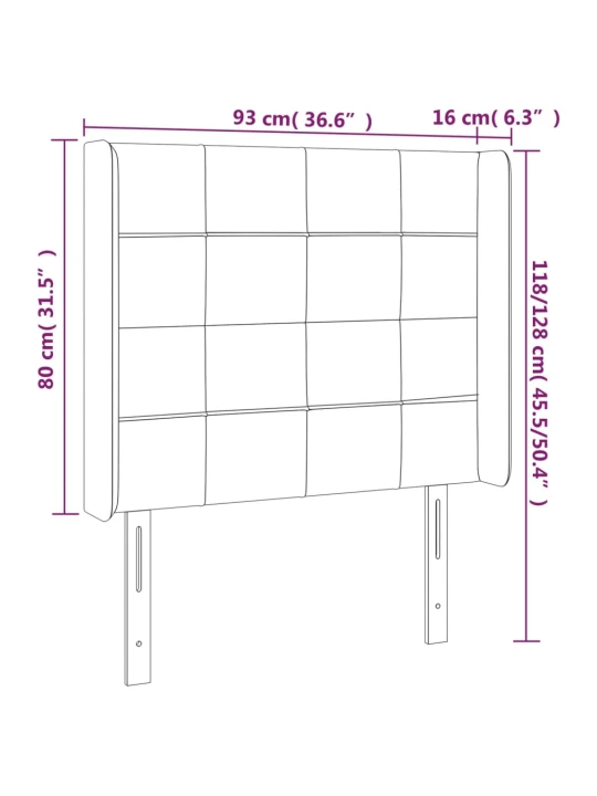 Čelo postele s led růžové 93 x 16 x 118/128 cm samet