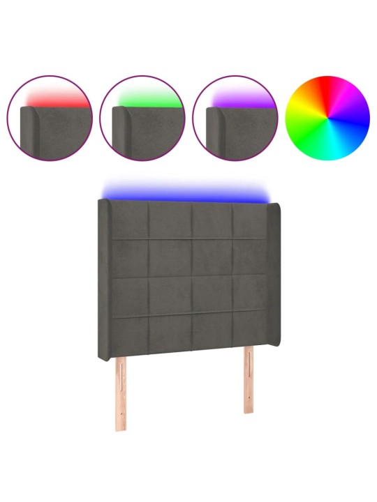 Čelo postele s LED tmavě šedé 103 x 16 x 118/128 cm samet