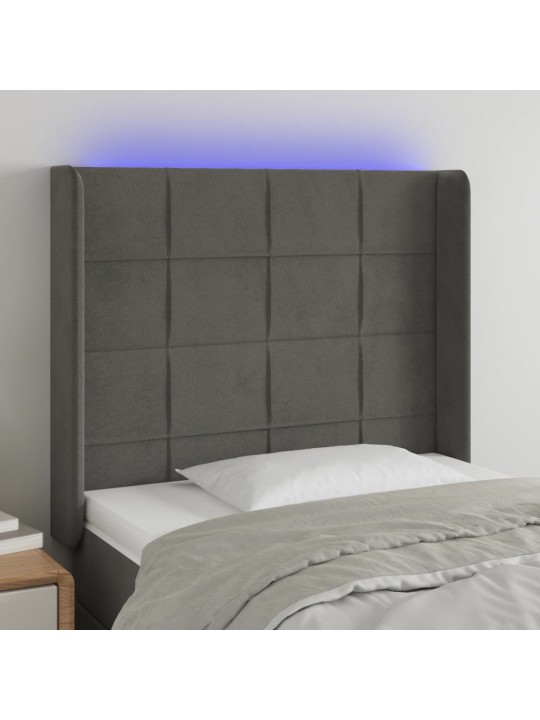 Čelo postele s LED tmavě šedé 103 x 16 x 118/128 cm samet