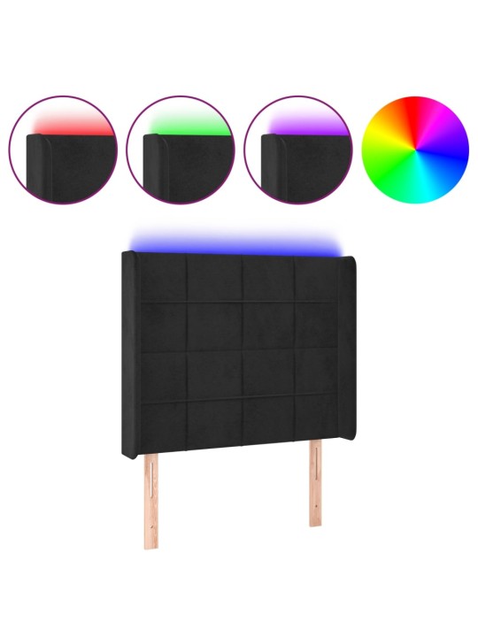 Čelo postele s LED černé 103 x 16 x 118/128 cm samet