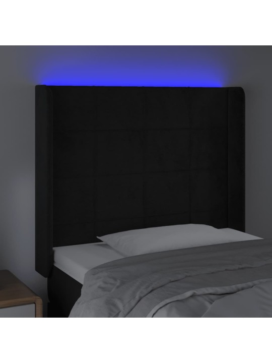 Čelo postele s LED černé 103 x 16 x 118/128 cm samet
