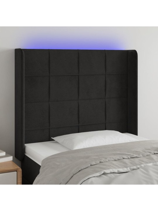 Čelo postele s LED černé 103 x 16 x 118/128 cm samet