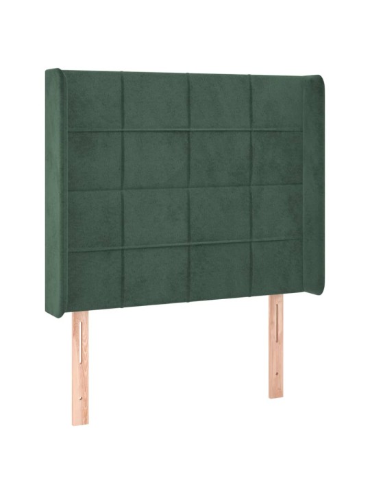 Čelo postele s LED tmavě zelené 103 x 16 x 118/128 cm samet