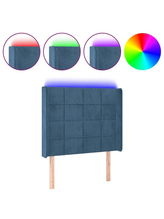 Čelo postele s LED tmavě modré 103 x 16 x 118/128 cm textil