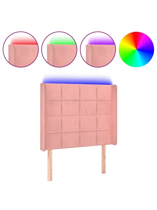 Čelo postele s LED růžové 103 x 16 x 118/128 cm samet