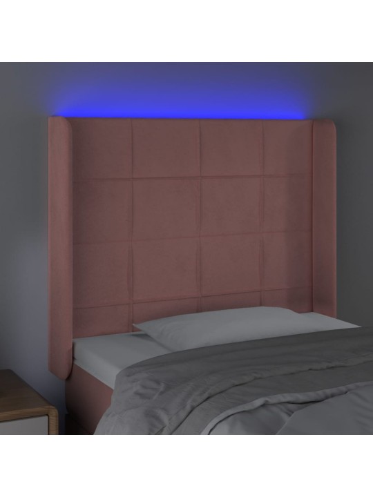 Čelo postele s LED růžové 103 x 16 x 118/128 cm samet