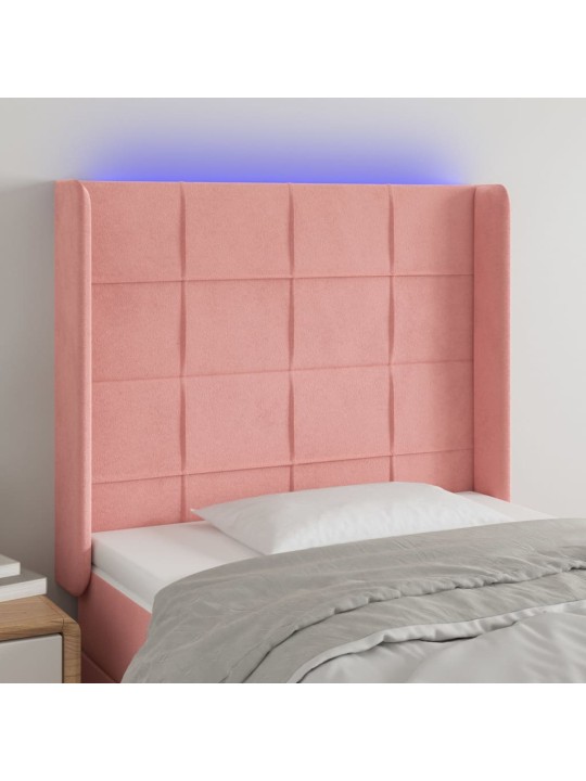 Čelo postele s LED růžové 103 x 16 x 118/128 cm samet