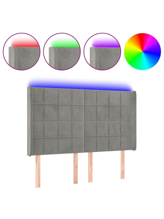 Čelo postele s LED světle šedé 147x16x118/128 cm samet