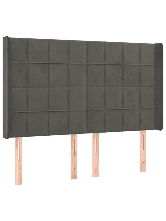 Čelo postele s LED tmavě šedé 147 x 16 x 118/128 cm samet