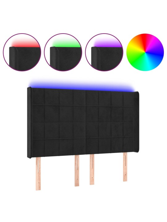 Čelo postele s led černé 147 x 16 x 118/128 cm samet