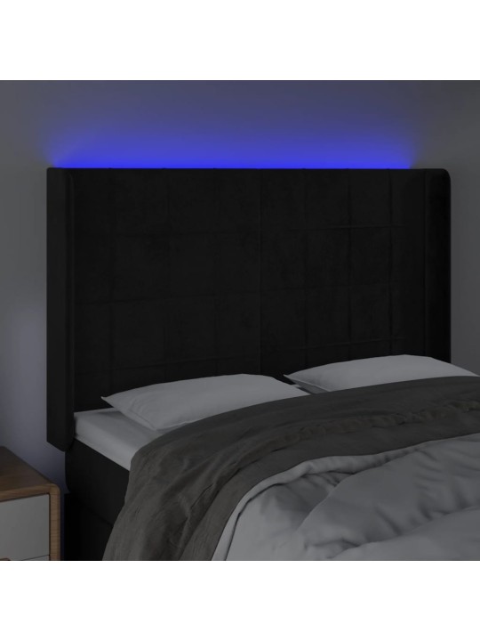 Čelo postele s led černé 147 x 16 x 118/128 cm samet