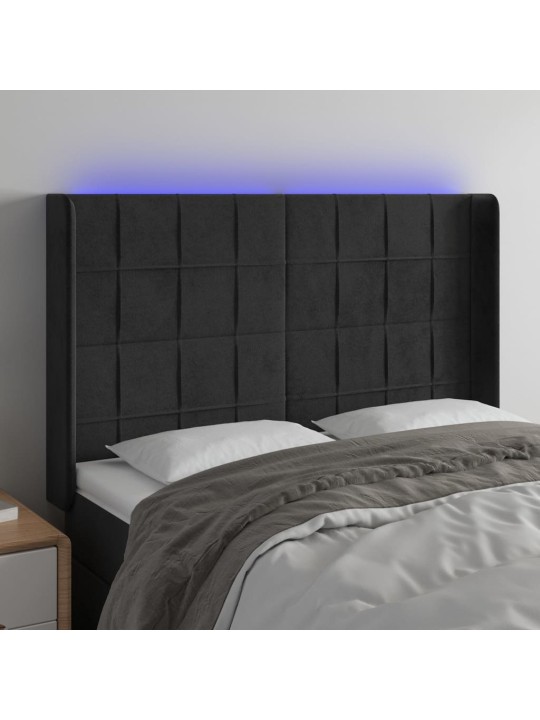 Čelo postele s led černé 147 x 16 x 118/128 cm samet