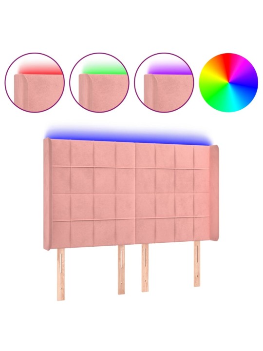 Čelo postele s led růžové 147 x 16 x 118/128 cm samet