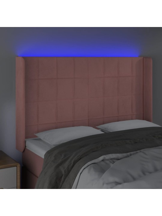 Čelo postele s led růžové 147 x 16 x 118/128 cm samet