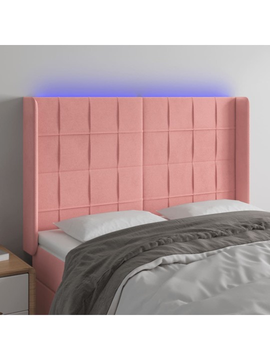 Čelo postele s led růžové 147 x 16 x 118/128 cm samet