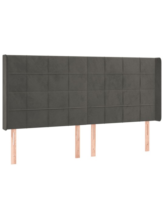 Čelo postele s LED tmavě šedé 163 x 16 x 118/128 cm samet
