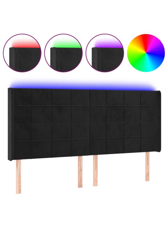 Čelo postele s LED černé 163 x 16 x 118/128 cm samet