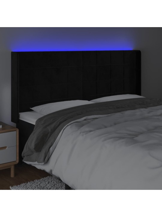 Čelo postele s LED černé 163 x 16 x 118/128 cm samet