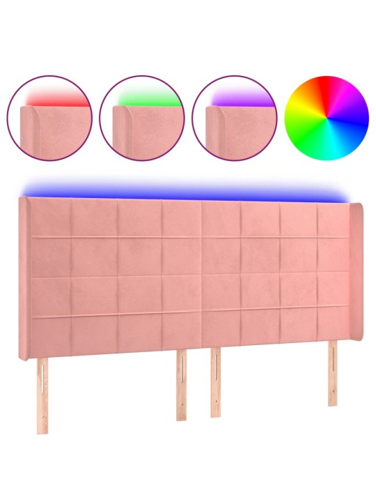 Čelo postele s led růžové 163 x 16 x 118/128 cm samet