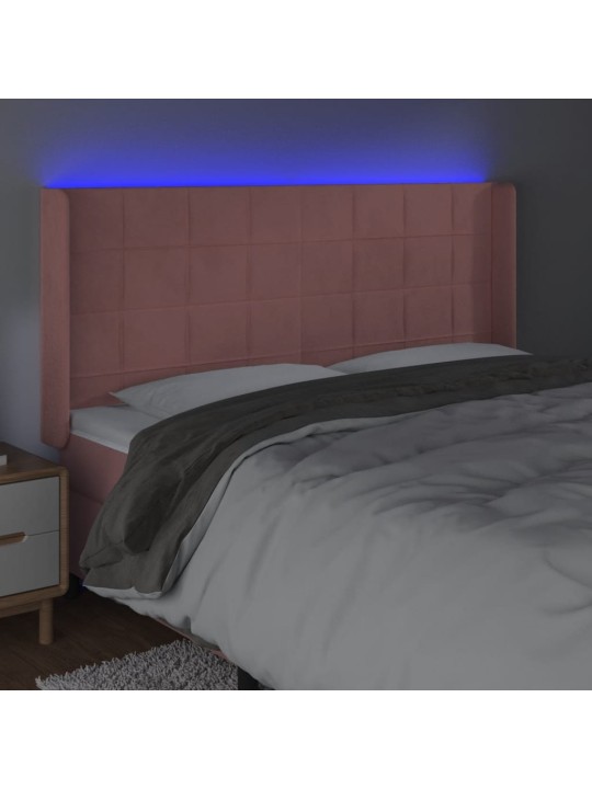 Čelo postele s led růžové 163 x 16 x 118/128 cm samet