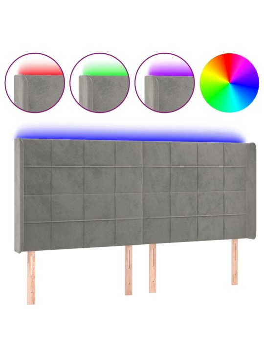 Čelo postele s LED světle šedé 183 x 16 x 118/128 cm samet
