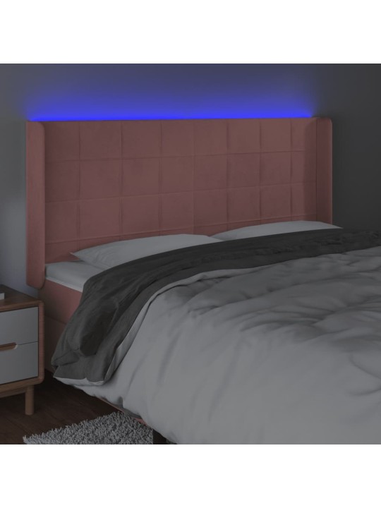 Čelo postele s led růžové 183 x 16 x 118/128 cm samet