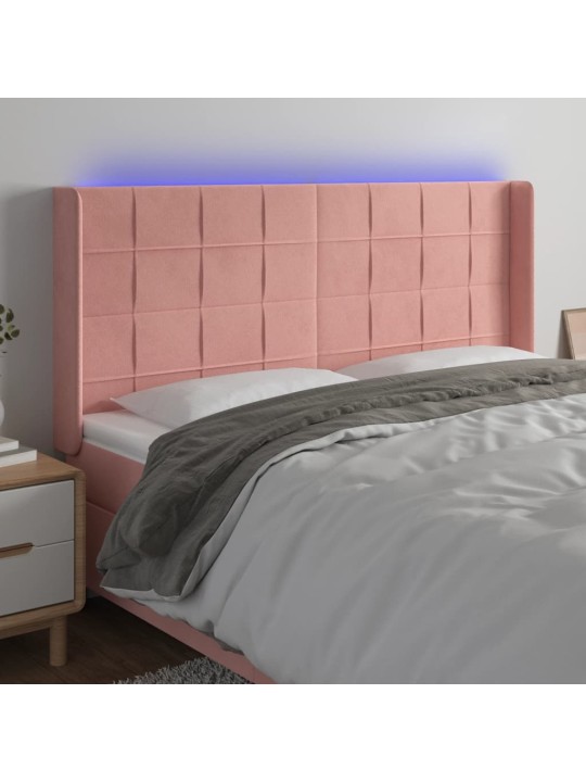 Čelo postele s led růžové 183 x 16 x 118/128 cm samet
