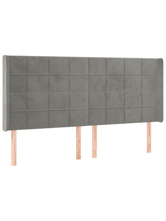 Čelo postele s LED světle šedé 203 x 16 x 118/128 cm samet