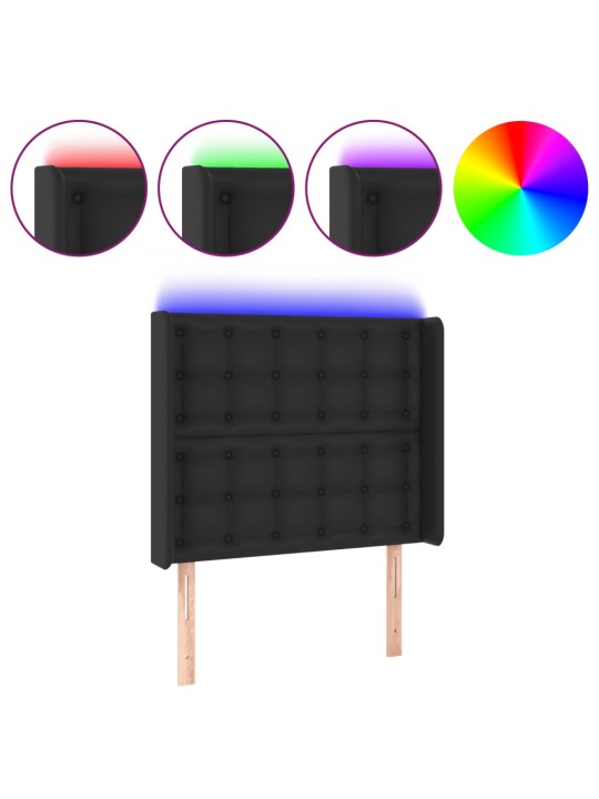 Čelo postele s LED černé 83 x 16 x 118/128 cm umělá kůže