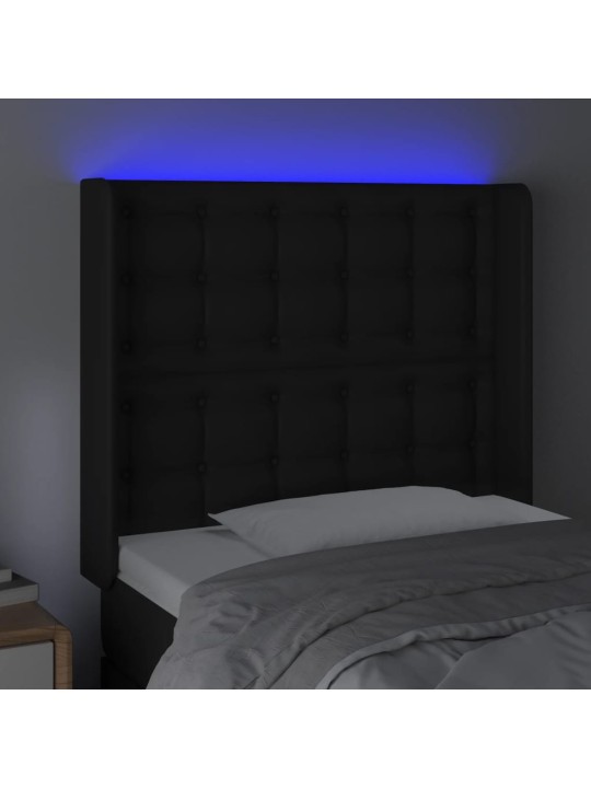 Čelo postele s LED černé 83 x 16 x 118/128 cm umělá kůže