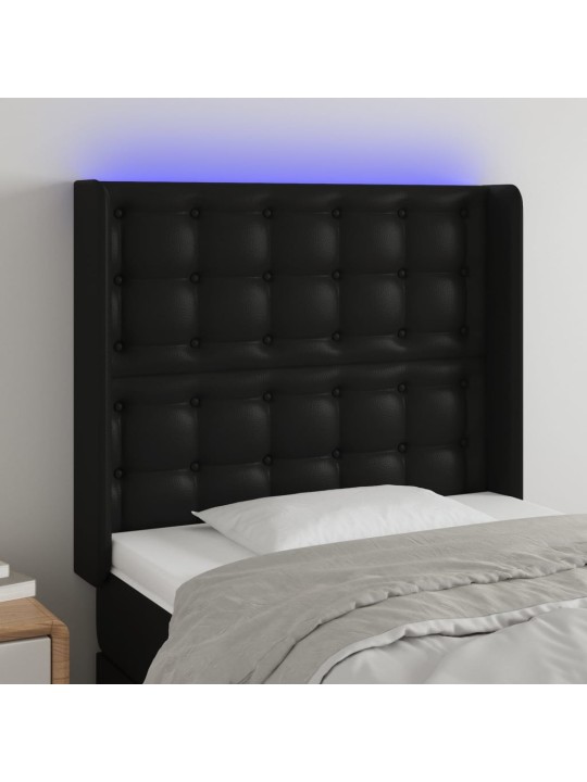 Čelo postele s LED černé 83 x 16 x 118/128 cm umělá kůže