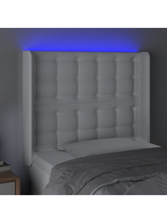 Čelo postele s LED bílé 83 x 16 x 118/128 cm umělá kůže