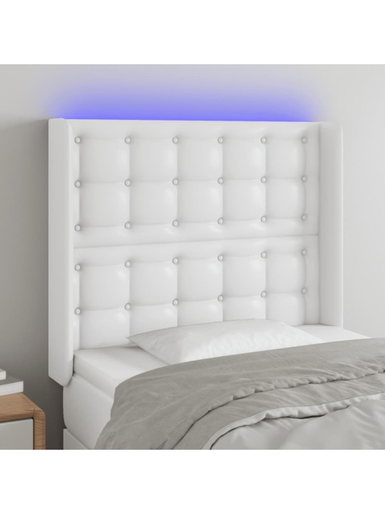 Čelo postele s LED bílé 83 x 16 x 118/128 cm umělá kůže