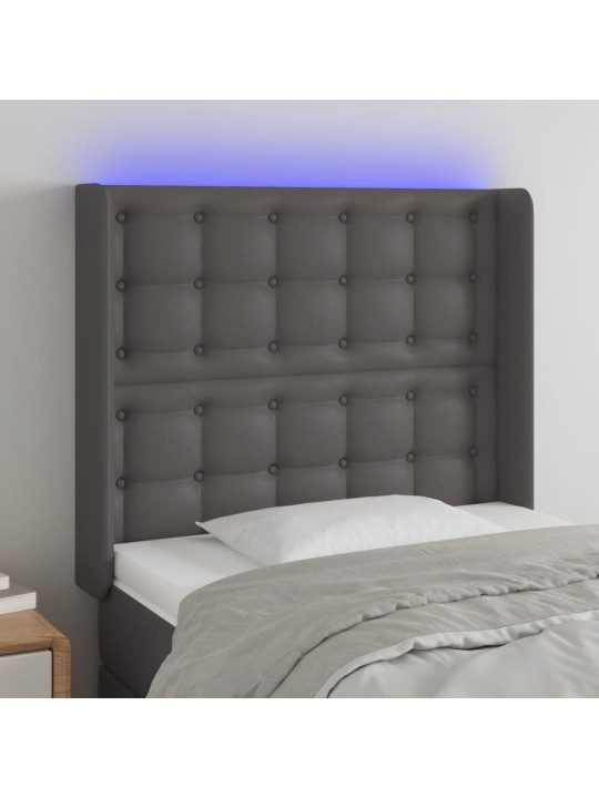 Čelo postele s LED šedé 83 x 16 x 118/128 cm umělá kůže