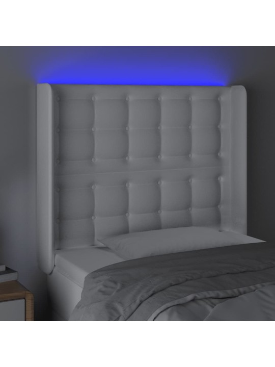 Čelo postele s LED bílé 93 x 16 x 118/128 cm umělá kůže