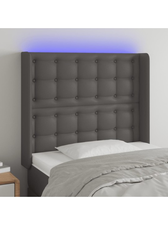Čelo postele s LED šedé 93 x 16 x 118/128 cm umělá kůže