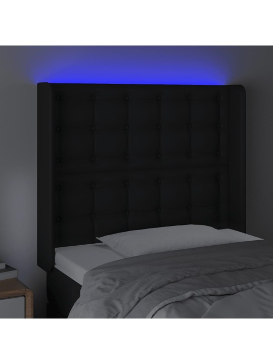 Čelo postele s LED černé 103 x 16 x 118/128 cm umělá kůže