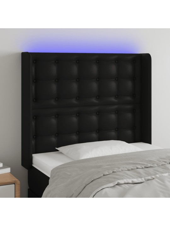Čelo postele s LED černé 103 x 16 x 118/128 cm umělá kůže
