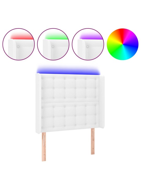 Čelo postele s LED bílé 103 x 16 x 118/128 cm umělá kůže
