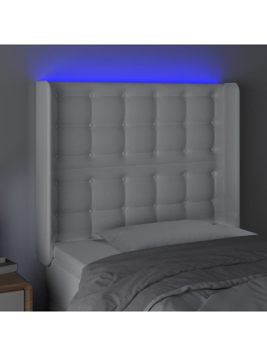 Čelo postele s LED bílé 103 x 16 x 118/128 cm umělá kůže