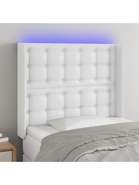 Čelo postele s LED bílé 103 x 16 x 118/128 cm umělá kůže