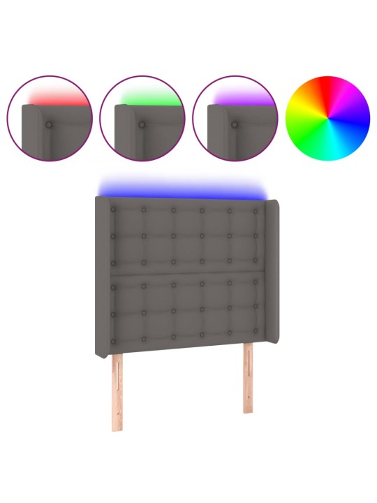 Čelo postele s LED šedé 103 x 16 x 118/128 cm umělá kůže