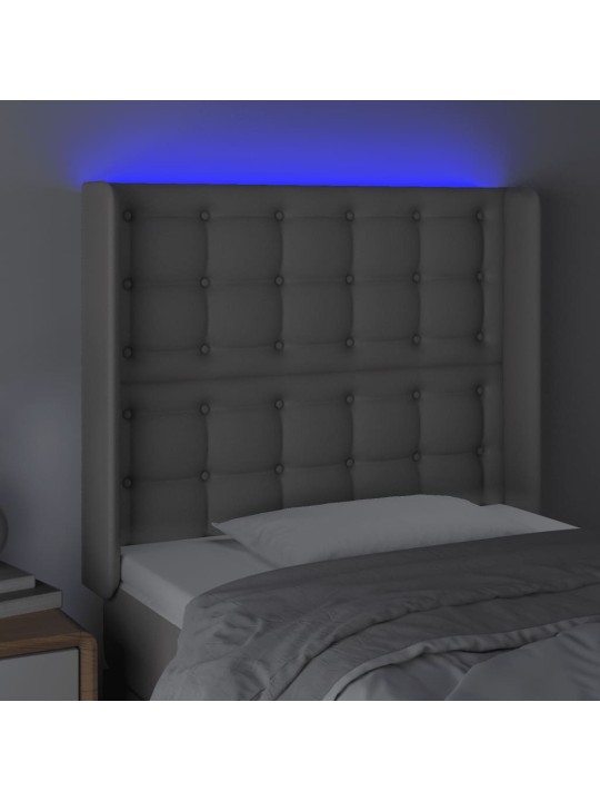 Čelo postele s LED šedé 103 x 16 x 118/128 cm umělá kůže