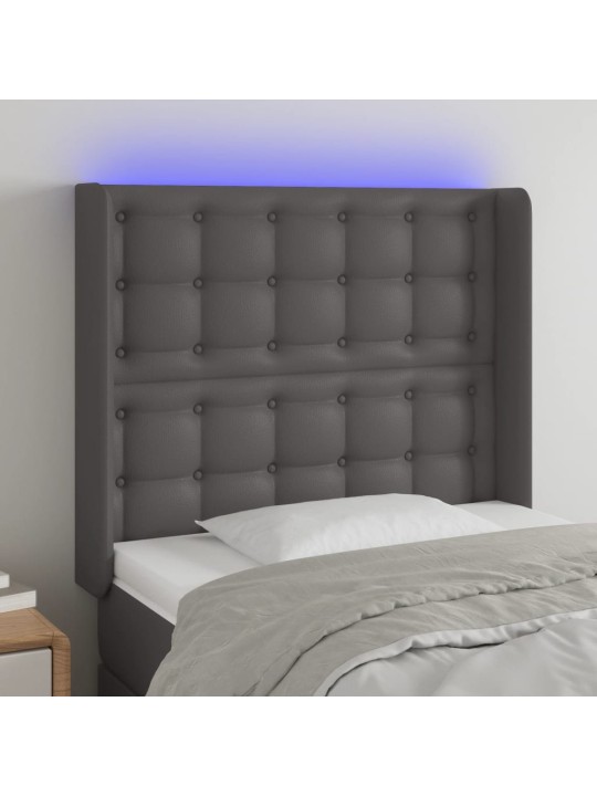 Čelo postele s LED šedé 103 x 16 x 118/128 cm umělá kůže