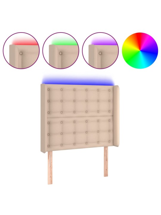 Čelo postele s led cappuccino 103 x 16 x 118/128 cm umělá kůže